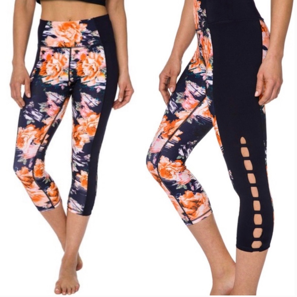 BETSEY JOHNSON PERFORMANCE Give Love Get Love black orange floral leggin…